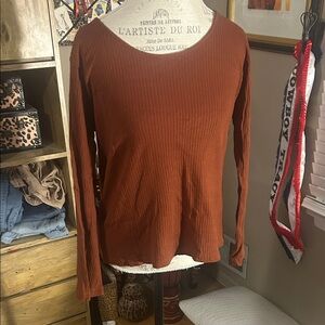 Ribbed Rust Long Sleeve Top - Large